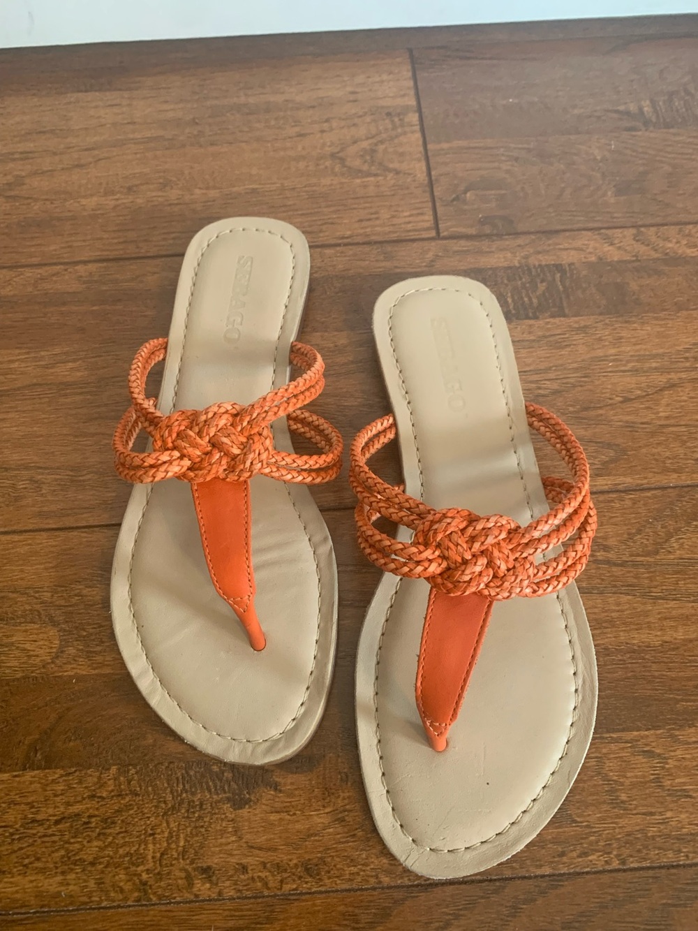 NWOT Sebago Woven Orange Toe-Post Sandals